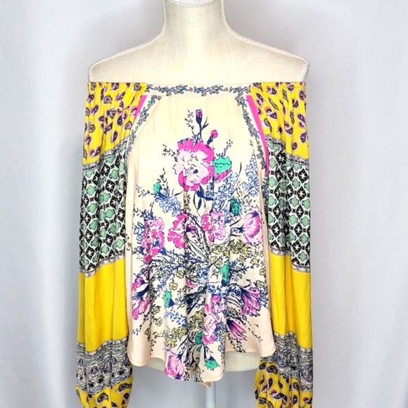 Free People Womens Printed Off-The-Shoulder Pullover Top Size XS (fits larger) - Picture 3 of 9